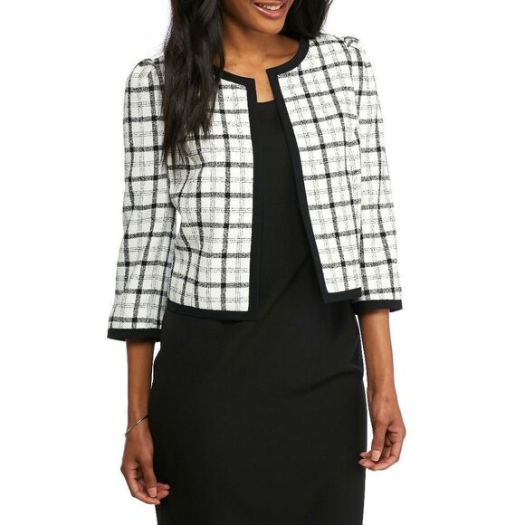 New! NINE WEST Women's Plaid Cropped Jacket Blazer Size 2 Ivory/Black - Picture 4 of 6